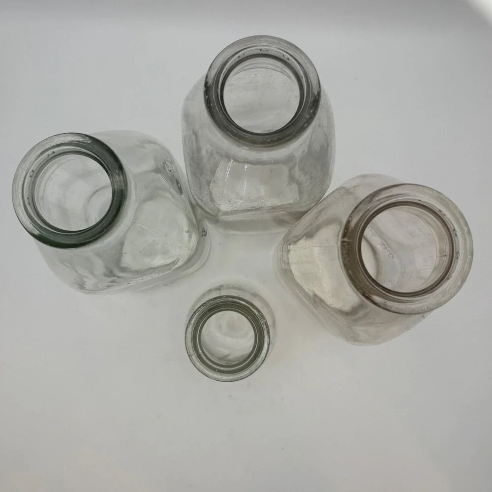 Vtg Glass Milk Bottles Set of 4 Cottagecore Farmhouse Table Decor Shabby Chic